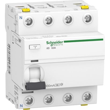Schneider Electric A9Z24463 Interruttore di corrente residua iID, 4P, 63A, 300mA, Tipo A, Bianco, 63 Ampere (1/4)