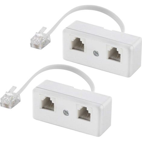 Répartiteurs téléphoniques bidirectionnels, câble RJ11 6P4C adaptateur mural téléphonique et séparateur, convertisseur mâle vers 2 femelles pour ligne fixe (blanc, lot de 2) (1/5)