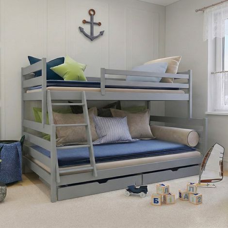 Letto a castello 90-120x200 con reti a doghe e cassetti inclusi Léo Grigio (1/4)