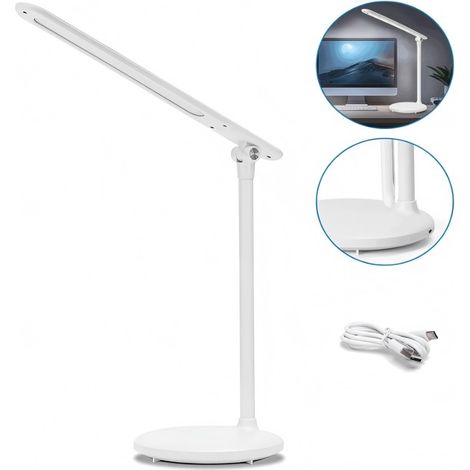 Lampe de bureau LED multifonction rechargeable USB, régulation continue luminosité et couleur, éclairage professionnel pour bureau travail