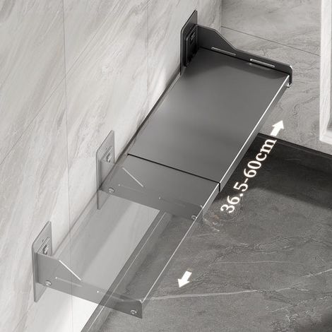 Ripiano estensibile per microonde da cucina, ripiano per forno da parete, installazione senza fori, 36,5-60×34×15,7 cm, grigio (1/4)