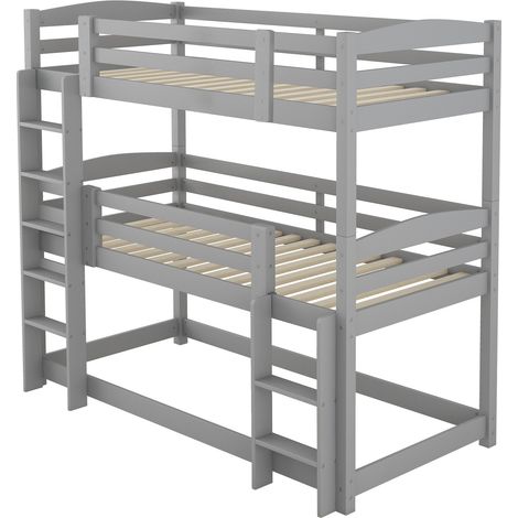 Litera triple 90 x 200 cm para niños en pino y MDF gris (1/5)