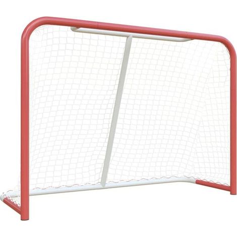 But de hockey, filet à rayures rouges et blanches, dimensions : 153 x 60 x 118 cm (1/5)