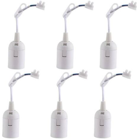 Lot de 6 douilles de lampe E27 blanches avec câble 2 A 250 V pour ampoule de chantier (60 W max.) (1/4)