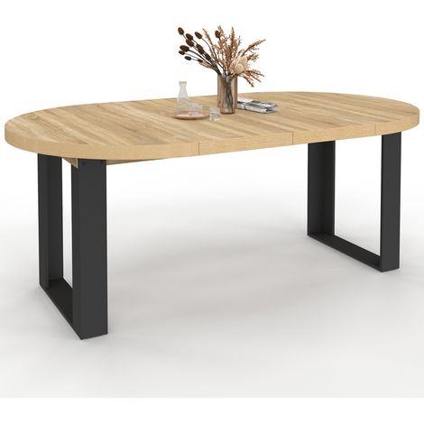 Table à manger extensible ronde PHOENIX 4-10 personnes bois et noir 110-200 cm