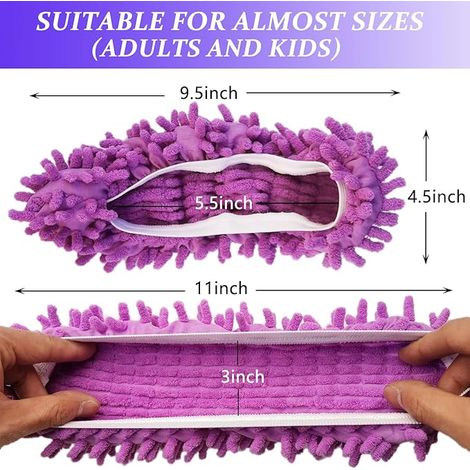 4 paires (8 pièces) de chaussons-serpillères avec housse intégrée, balai à poussière multifonctionnel et réutilisable en microfibre, chaussures de nettoyage pour la salle de bain, le bureau, la cuisin (1/5)