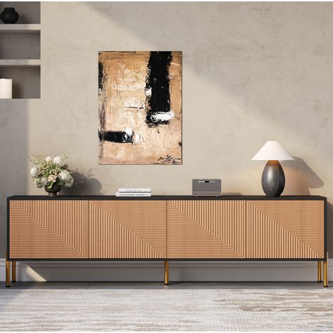 TV-Möbel 179 x 35 x 53,5 cm, 4 Türen, Spanplatte, schwarz und natur HAVRYA (1/5)
