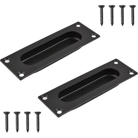 Lntyq Lot de 2 poignées de porte coulissante rectangulaires encastrées en acier inoxydable avec vis pour porte coulissante de grange (noir mat) (1/4)