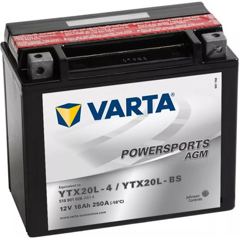 Batería de motocicleta Powersports AGM YTX20L-4 / YTX20L-BS Varta