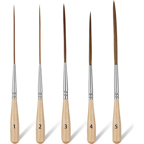 5PCS Fine Tip Paint Brush, Extra-Long Fine Tip Long Liner Brush, Ox Ear Hair Detail Paint Brushes, Liner Brushes, for Outlining, Tracing, Sketching, Watercolor, Oil Painting (1/5)