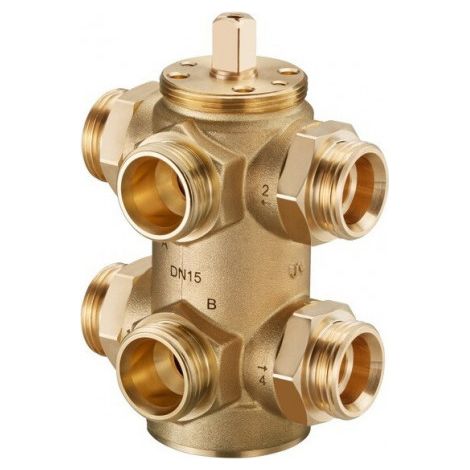 Vanne à boule à 6 voies Optibal W6 PN 16 MS DN 15 G 3/4Z avec cône intérieur