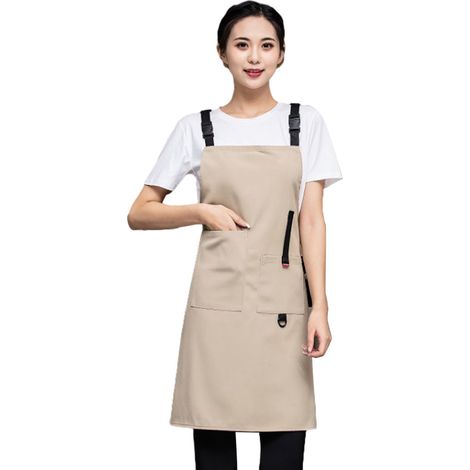 Tablier De Cuisine En Toile - Imperméable Avec Bretelles Croisées Et Grandes Poches - Pour Bbq Coiffure Jardinage - Taille Unique Khaki (1/5)