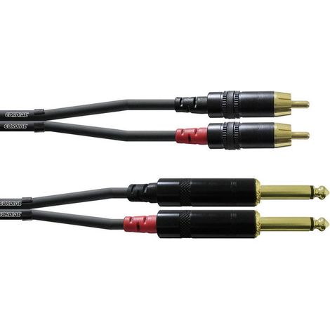 Câble adaptateur audio [2x Jack mâle 6.35 mm - 2x Cinch-RCA mâle] Cordial CFU3PC noir 3.00 m (1/3)