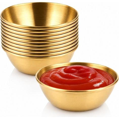 Set of 10 Gold Sauce Bowls 120ml Small Stainless Steel Bowls Stackable Sauce Ramekins for Aperitif, Sushi, Barbecue and Home Meals (1/5)
