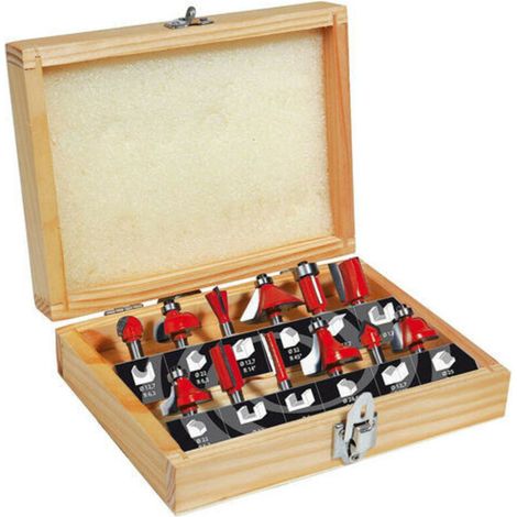 Coffret de 12 fraises pour défonceuse – Queue de 6 mm – HM carbure pour bois massif – Assortiment de formes et diamètres variés – Mecabois