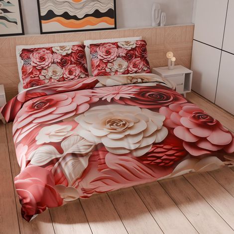 Housse de Couette King Size 260x220 cm 2 Taies 75x50 cm Incluses, Parure en Microfibre Imprimée Floral 05 3 (1/5)