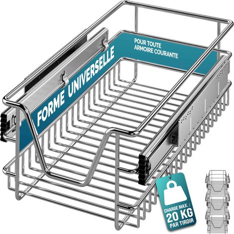 CASARIA® Tiroir télescopique de rangement pour armoire cuisine réfrigérateur 30cm/40cm/50cm/60cm tiroir de cuisine métal 30cm.Set de 3