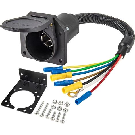 Prise de connecteur 7 voies avec faisceau pré-câblé et couvercle anti-poussière à ressort pour systèmes de clignotants de frein de camion Noir (1/5)