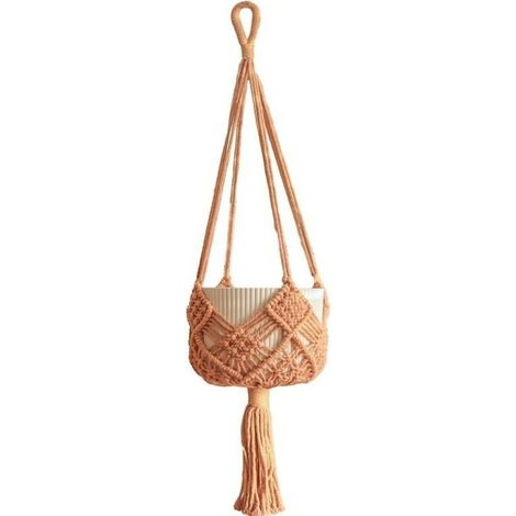 Irovami Panier suspendu macramé – corde coton, filet tressé, bohème, balcon/jardin (1/2)