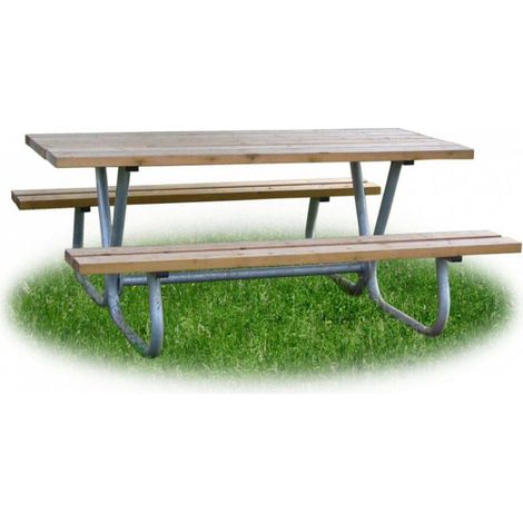 Tavolo Picnic struttura in Acciaio Zincato e Legno di Pino Trattato 190 x 183 x H 77