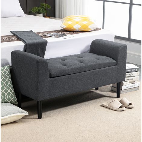 Panca portascarpe con contenitore imbottita grigio scuro 116 x 44 x 58 cm OKWISH (1/5)