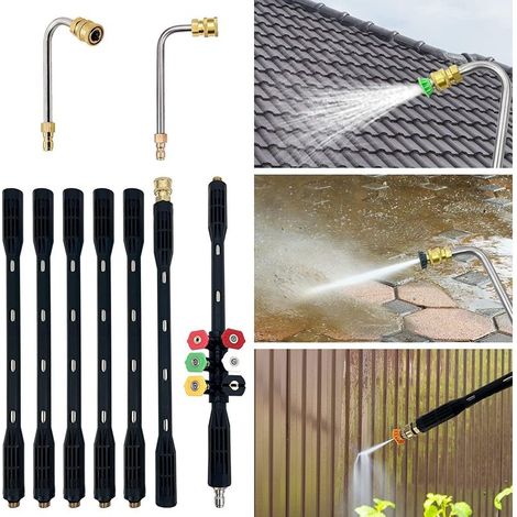 Lot de 10 Rallonge pour nettoyeur haute pression avec adaptateur Karcher Compatible pour Karcher K Series K2 K3 K4 K5 K6 K7, 4000PSI Outils de nettoyage de gouttière Rallonge Lance (1/5)