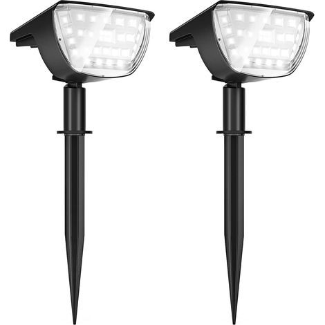Projecteur solaire extérieur,lampes de jardin solaires,32 lampes de projecteurs solaires étanches Led Ip65,3 niveaux de luminosité,pour jardin,paysage extérieur,allée de jardin (pack de 2 blancs) (1/5)