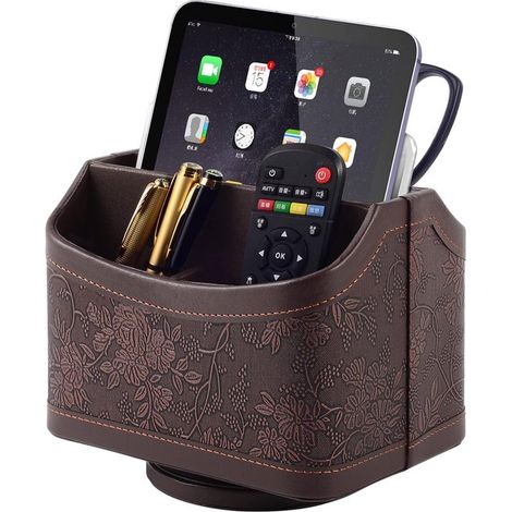 Porta telecomandi in similpelle con 5 scomparti，organizer da scrivania girevole a 360 gradi. Adatto per penne，191415,5 cm (1/5)