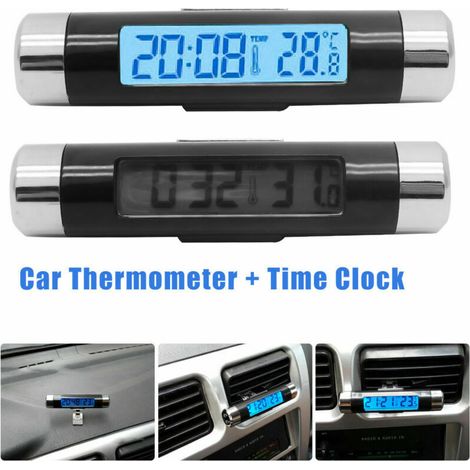 Thermomètre Horloge Voiture Forme Tonneau Écran LCD Affichage Numérique LED Support Aération Clipsable (1/5)