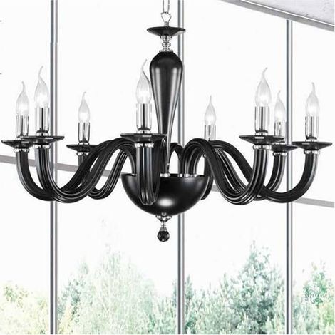 Lampada a sospensione D82 cm RAVEL 8 luci in vetro lavorato a mano NERO (1/2)