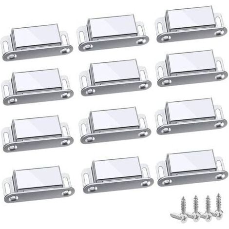 Loquets magnétiques, 12 pièces, aimants puissants pour placards, jusqu'à 6 kg, pour tiroirs, portes de douche, placards, meubles (45 mm, 12 pièces) (1/5)