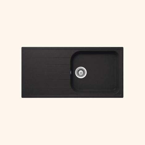 Schock – Évier granit noir 100x50 cm – 1 bac réversible avec égouttoir – Vidage manuel inclus – Pour meuble sous évier 60 cm minimum (1/2)