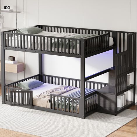 letto camera adulti 140x200 LED scala in metallo nero HAVRYA (1/5)
