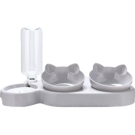 1 gamelle 3 en 1 pour chat, abreuvoir intégré 500 ml, gamelle surélevée réglable 15°, distributeur nourriture eau (1/5)