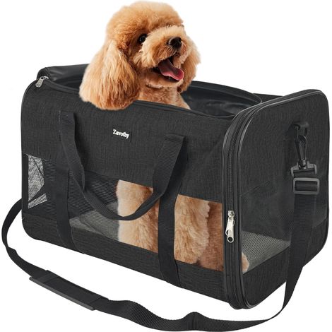 Sac de transport pour animaux de compagnie pliable et respirant, sac de voyage pour chiens et chats, sacoche de transport confortable pour petits animaux, idéal pour voiture et avion, noir (1/5)