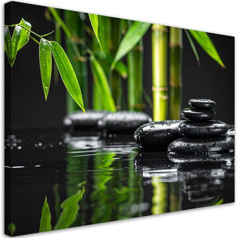 Toile Imprimée, Pierres noires eau bambou spa zen,30x20 (1/4)