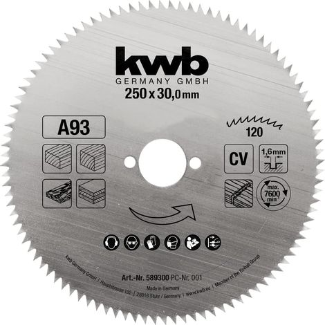 kwb Kreissägeblatt 250 x 30 mm, Made in Germany, feiner präziser Schnitt, Sägeblatt geeignet für Holzpaneele, Profilholz und Weichholz