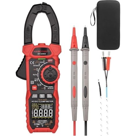 Pinza amperimétrica HT208D de 1000 A, 6000 cuentas, RMS real, CA/CC, mide voltaje, temperatura, capacitancia, resistencia, diodos, VFD y modo LOZ.