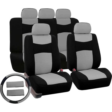 Lupex Shop - Coprisedili per auto universali mod. A18 con copri volante e cintura, colore Grigio Chiaro/Nero