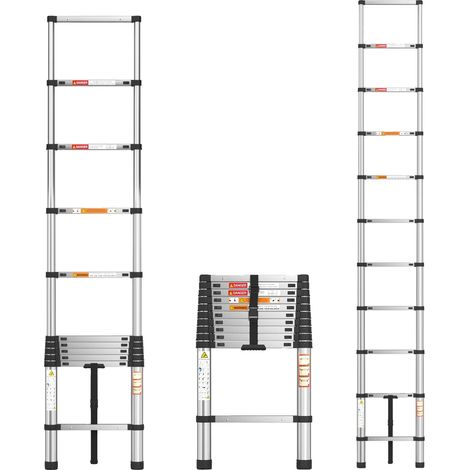 Échelle télescopique, acier inoxydable, design pliable compact, 3.2M (1/5)