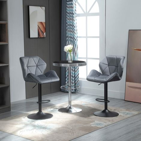 Lot de 2 tabourets de bar gris pivotants et réglables en hauteur, avec dossier et base métal (1/5)