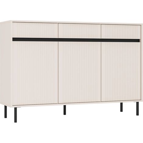 AX LIVING Sideboard Bodrum Kommode 3 Türen 3 Schubladen 149 cm Sandbeige