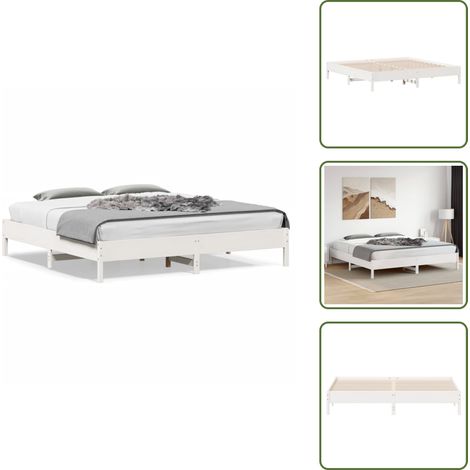 Letto in compensato - vidaXL Letto senza Materasso Bianco 180x200 cm Legno Massello di Pino - Letto con gambe