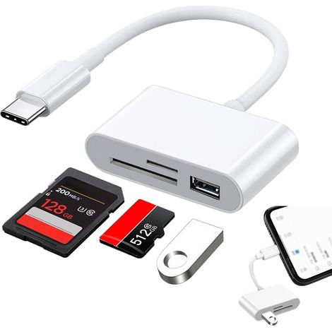 Lecteur de Carte SD USB C, Lecteur de Carte SD, USB C SD avec Double Fente pour SD/TF, Micro SDXC, iPhone/iPad/Android/MacBook Pro/Air/Galaxy,Adaptateur Mémoire pour Appareil Photo Type-C vers USB