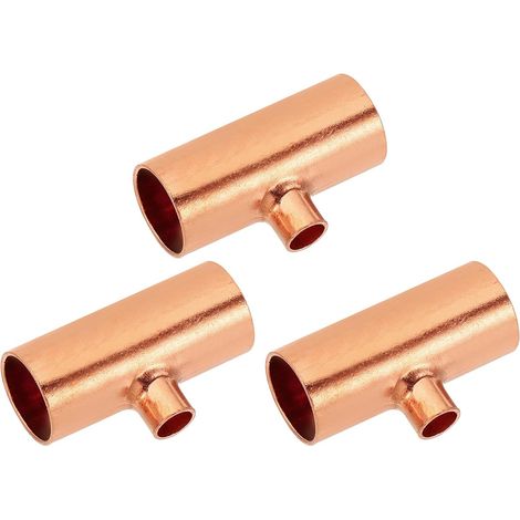 5/8" x 1/4" x 5/8" ID Raccord en Cuivre pour Té Réducteur, 3Pcs 99,9% 3 Voies Cuivre Pure Réducteur d'Adaptateur de Connecteur de Tube de Tuyau avec Connexion Soudée à la Sueur (1/5)