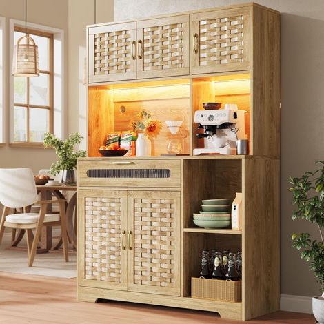 Hochschrank für Wohnzimmer und Küche 120x40x180cm mit Schubladen,MDF-Türen und LED-Beleuchtung,ideal für Esszimmer und Bar. (1/5)