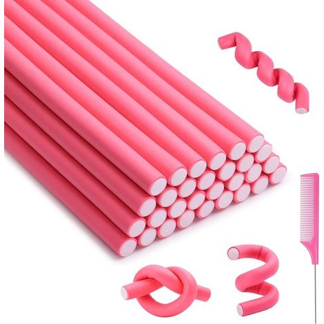 Lot de 30 bigoudis en mousse souple, rouleaux pour boucles sans chaleur pendant le sommeil, faciles à utiliser, accessoires de coiffure, rose (1/5)