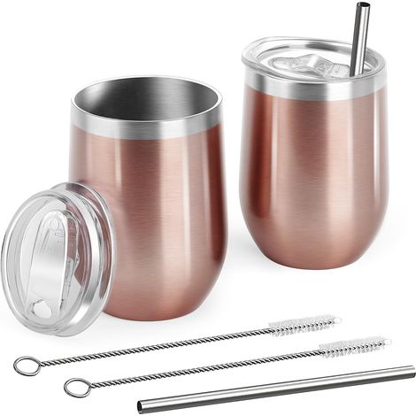 Lot 2 Mugs Inox 350ml – Double Paroi, Couvercle Étanche, Café/Thé, Pique-Nique, Camping (1/5)