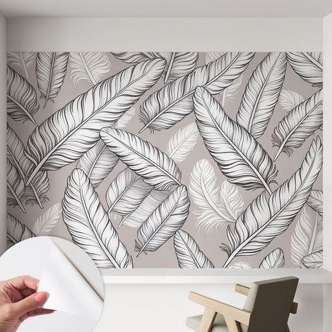 Papier peint autocollant avec imprimé pour intérieur moderne application facile a motif Plumes subtiles 152x104 cm (1/5)