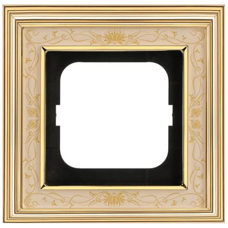Busch-Jaeger Cadre de recouvrement 1 fois Laiton poli Décor ivoire blanc - Busch-dynasty® (1721-836), 2CKA001754A4643